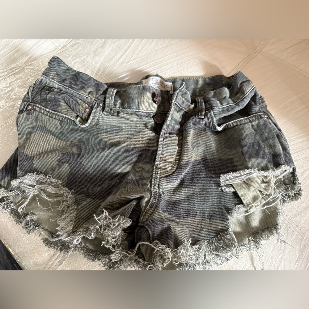 Free People Camouflage Jean Shorts 24